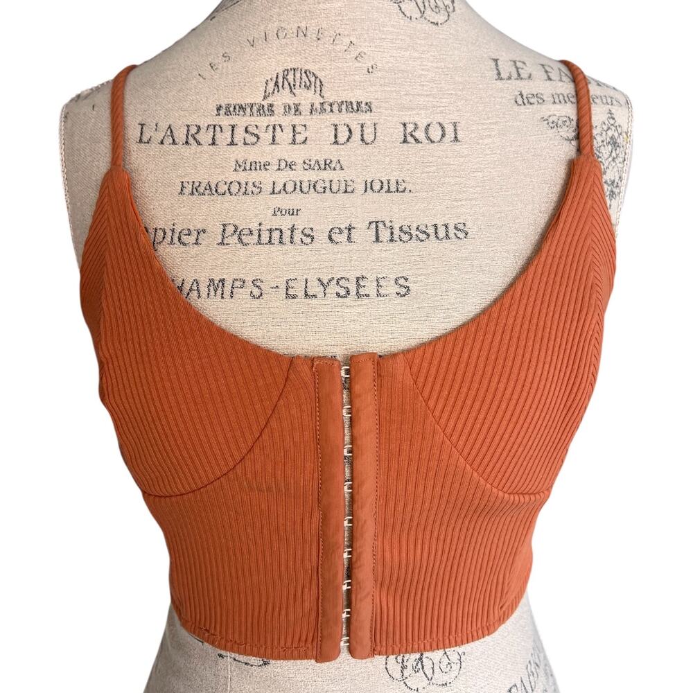 Superdown Ribbed Corset-Style Crop Tank Top Burnt Orange Size L
